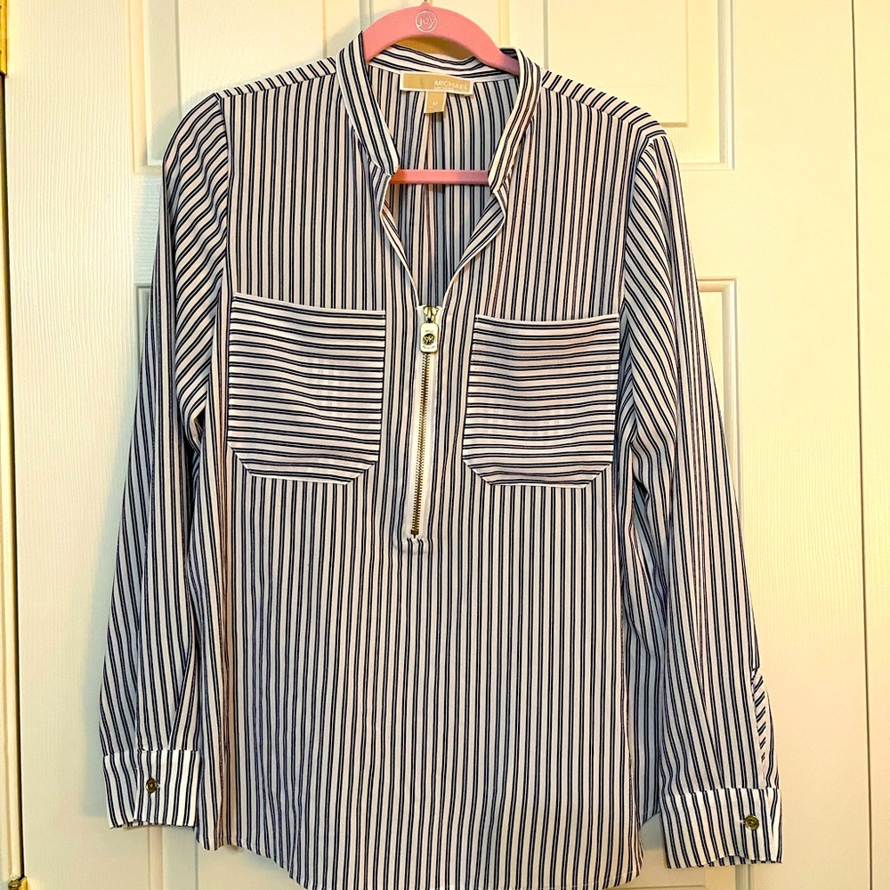 Michael Kors Navy and White Striped Blouse - M